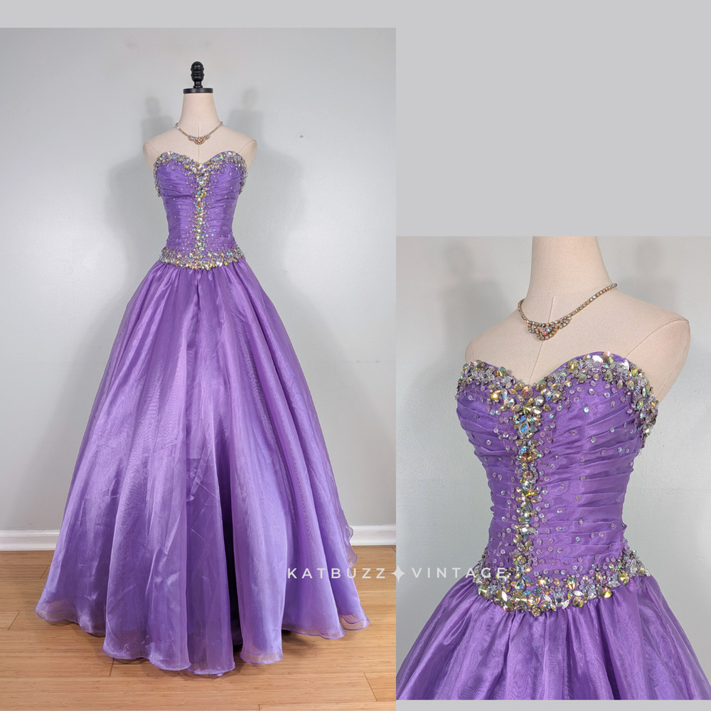 Y2K Tiffany Prom Dress Maxi Ball Gown 0 Purple Corset Fairy Princess Strapless